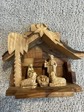 Christmas Nativity Figure Set Olive Wood Made in Bethlehem Manger Holiday Decor