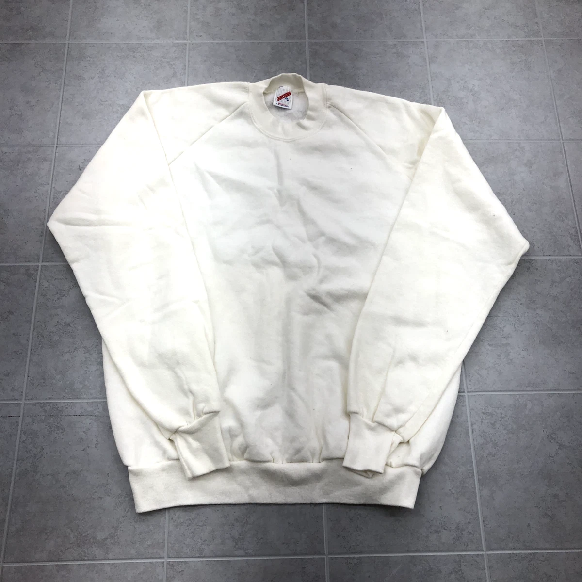 90 s Vintage Jerzees Solid White Crew Neck Sweatshirt Adult Size XL USA Made