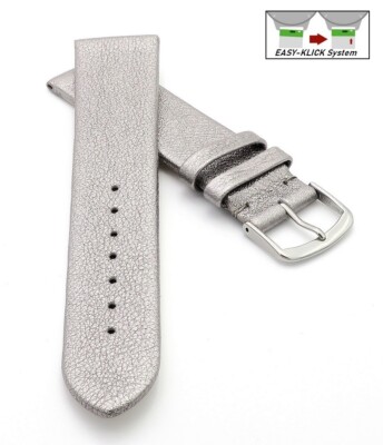 Easy-Klick Design metallic Leder Uhrenarmband Modell Glimmer titanium-grau 22 mm