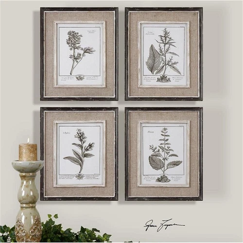 Uttermost Casual Gray Study Wood Flax and Linen Framed Art in Black (Set of 4) - Picture 4 of 5
