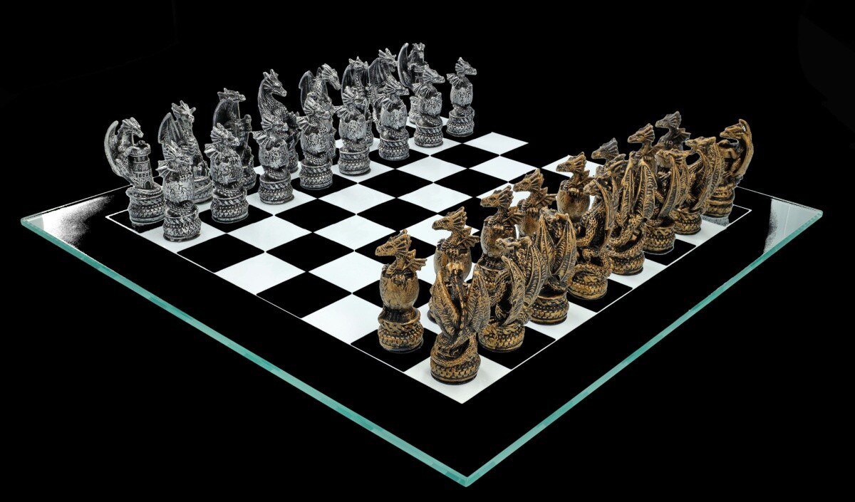 Chess Game Dragons - Gold vs. Silver - Fantasy Board Game Decorations