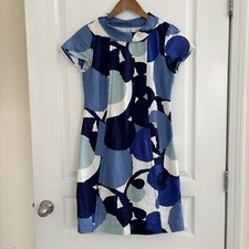 Boden Audrey Blue Floral Collared Linen Shift Dress Sz 2 Garden Party