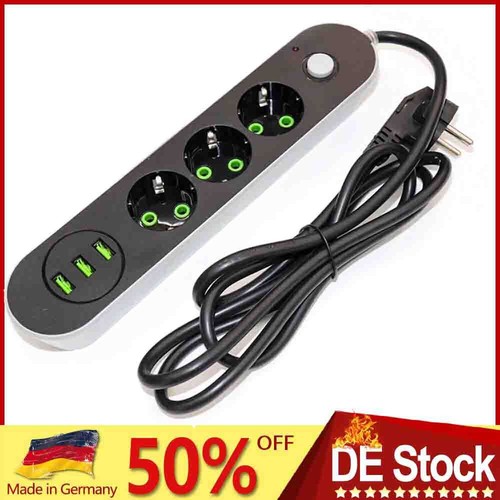 Regleta de enchufes de 3 vías con cable USB 2M de 3 vías regleta de enchufes de enchufe múltiple - Imagen 2 de 16