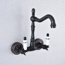 Oil Rubbed Bronze Kitchen Sink Faucet Dual Handle Mixer Tap Wall Mounted Zsf748