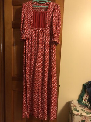 Vintage Women's Red Polyester Knit 70s Prom Dress Sz M Maxi 3/4 Sleeve W Insert