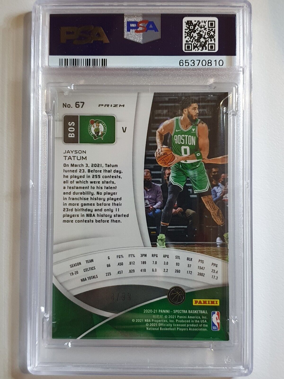 2020 Spectra Jayson Tatum #67 VARIATION CELESTIAL Prizm /99 - PSA 9 (POP 1) view 4