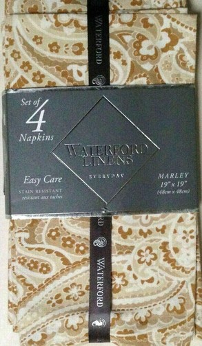 Waterford Set of 4 Marley Paisley Floral Dinner Napkins Stain Resistant Gold NWT - Afbeelding 1 van 2