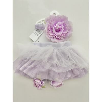NWT Toby Lavendar Tutu w/Floral Headband & Flower Feet Covering 3 PieceSet 0-12m