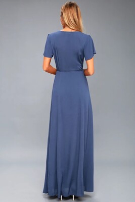 Denim Blue Wrap Maxi Dress | Womens | Small | 100% Polyester | Lulus Denim Blue Wrap Maxi Dress | Womens | Small | 100% Polyester | Lulus