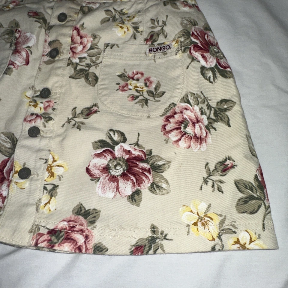 VTG Bongo by Gene Montesano Floral Denim Skirt Women Beige Size 9 USA Made - Image 3 of 4