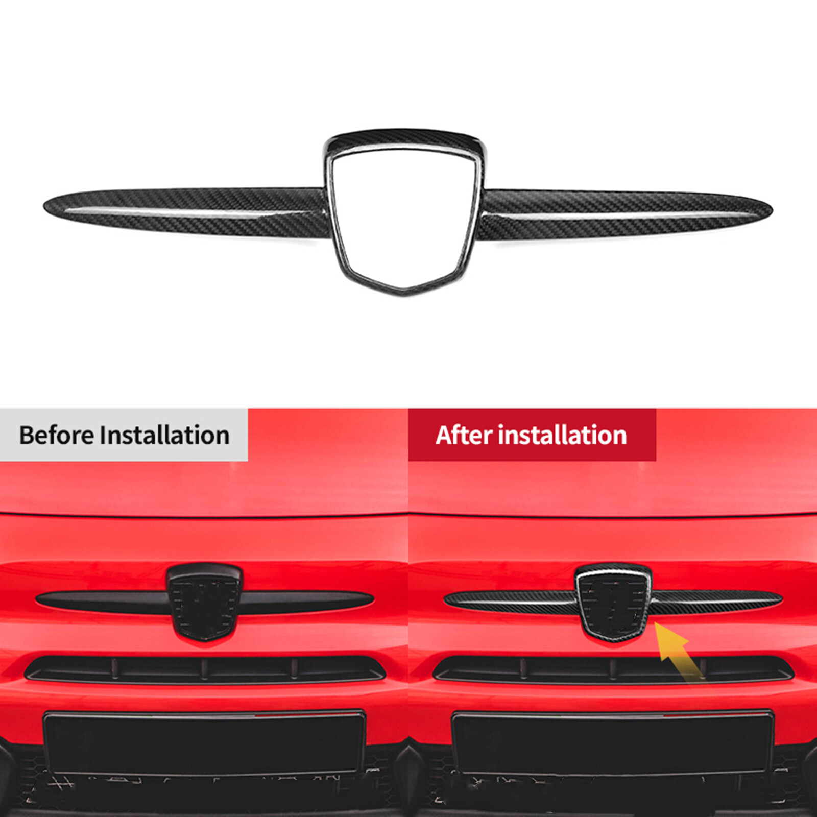 Carbon Fiber Front Bumper Grille Emblem Strip Trim Frame For Fiat 500 2008-2024