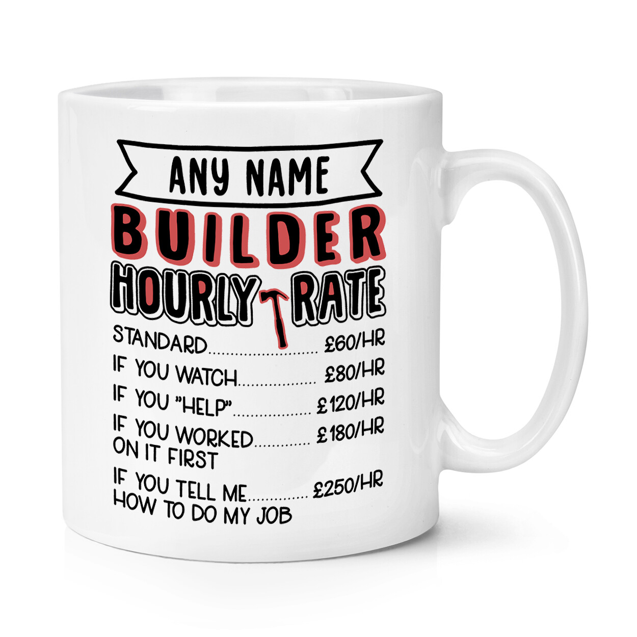 Personalised Builder Hourly Rate 10oz Mug Cup Funny Joke Sarcasm Best Awesome