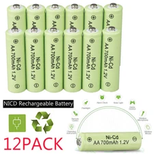 12 Pack AA Ni-CD 700mAh 1.2V Rechargeable Batteries for Garden Solar Lights Lamp
