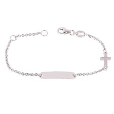 Italian 14k White Gold Engravable Cross Baby Kids ID Bracelet 5.5" 1.8 grams
