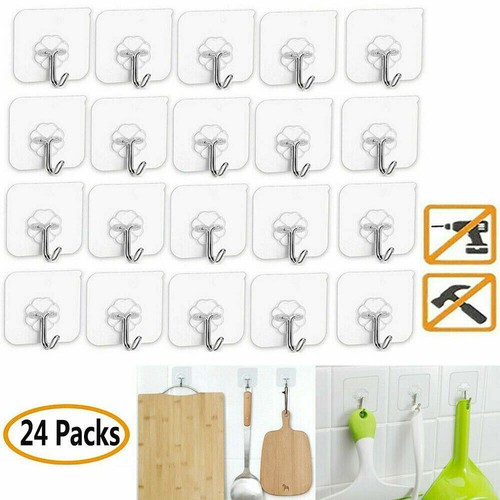 24-48PCS Clear Seamless Adhesive Hook Strong Stick Wall Hook Load Kitchen Hanger - Picture 12 of 14