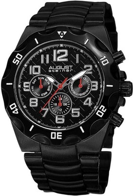 August Steiner AS8161BK Schweizer Quarz Tag Datum Rot Akzentuierte Schwarz Heren