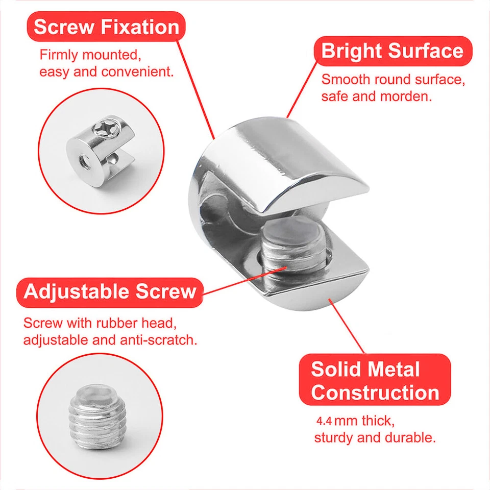 12pcs Glass Shelf Support Clamp Brackets Clip Chrome Shelves 3-8mm Clip Tool UK - Image 2 of 4