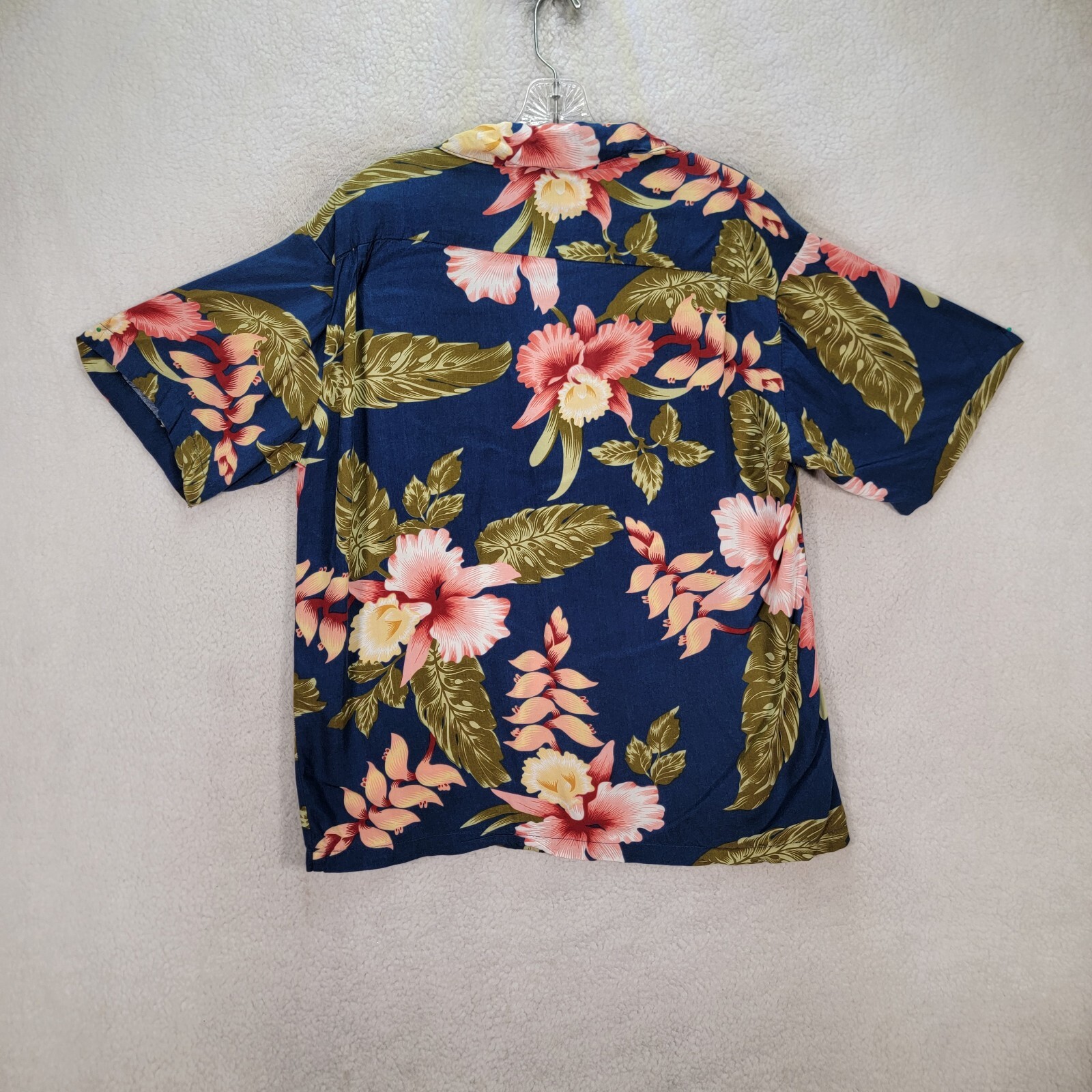 Sunny Island Blue Tropical Floral Hawaiian Collar Casual Button Shirt Men Size M