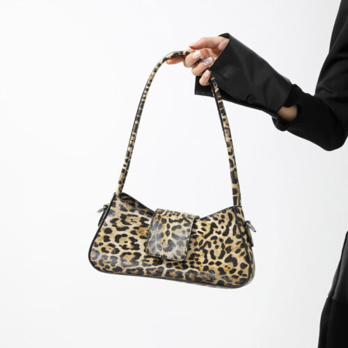 Women Leopard Print PU Underarm Bag Top Handle Handbag Shoulder Bag(Khaki) - Zdjęcie 1 z 8