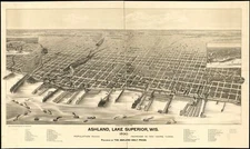 14" x 24" 1890 Ashland Wisconsin, Bird's Eye Map Ashland