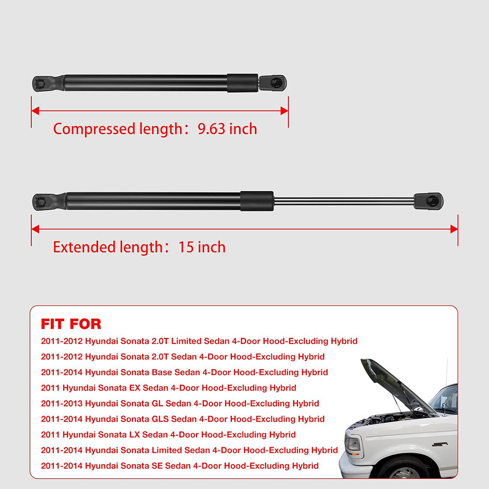A-Premium Hood Lift Support Struts - Pair For Hyundai Sonata Hybrid 2011-2015 2.4L, Black