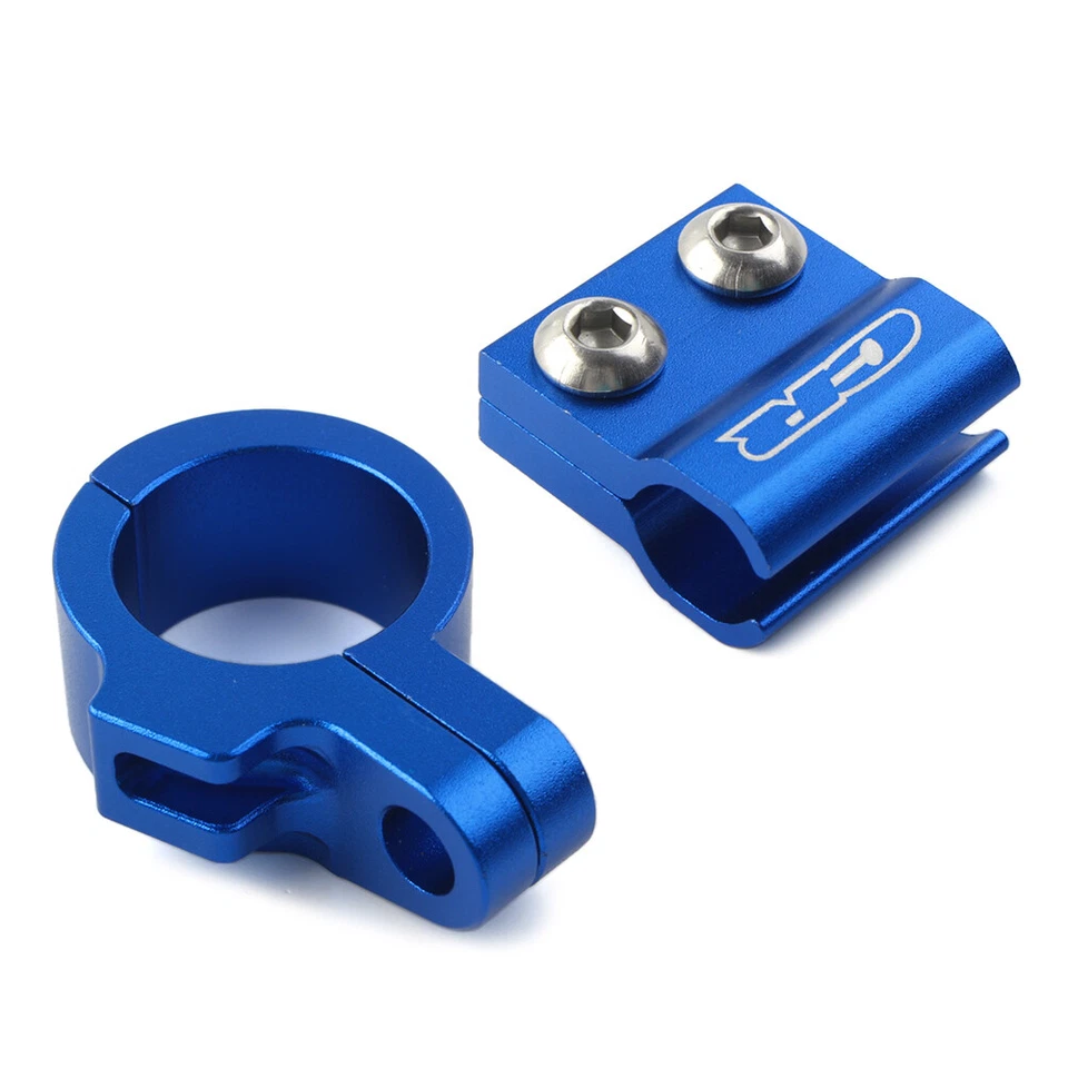 Guía de abrazadera de manguera de línea de freno delantero CNC de 2 piezas para Honda CR80R CR85R CR125R azul Foto 4 de 4