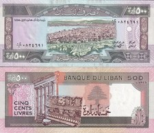 Lebanon 500 Livres 1988 P 68 UNC