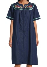 NWT GO SOFTLY PATIO XL Embroidered Flowers Bees Denim Zip Front Patio Dress