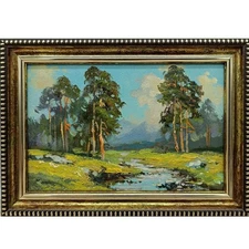 Summer nature Oil painting Original art Country Landscape meadow 4 x 6 in