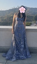 Cinderella Divine Blue Silver laced Dress prom dress Beaded Evening Gown size 4