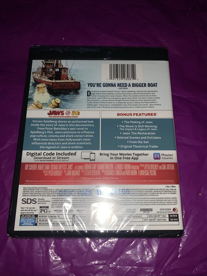 Jaws: 50th Anniversary Edtn. (4K UHD + Blu-ray + Digital, 2025) NEW w/ Slipcover - Image 4 of 4