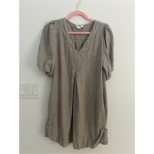 Cynthia Rowley Womens Medium Linen Blend Puff Sleeve Dress Taupe Pockets