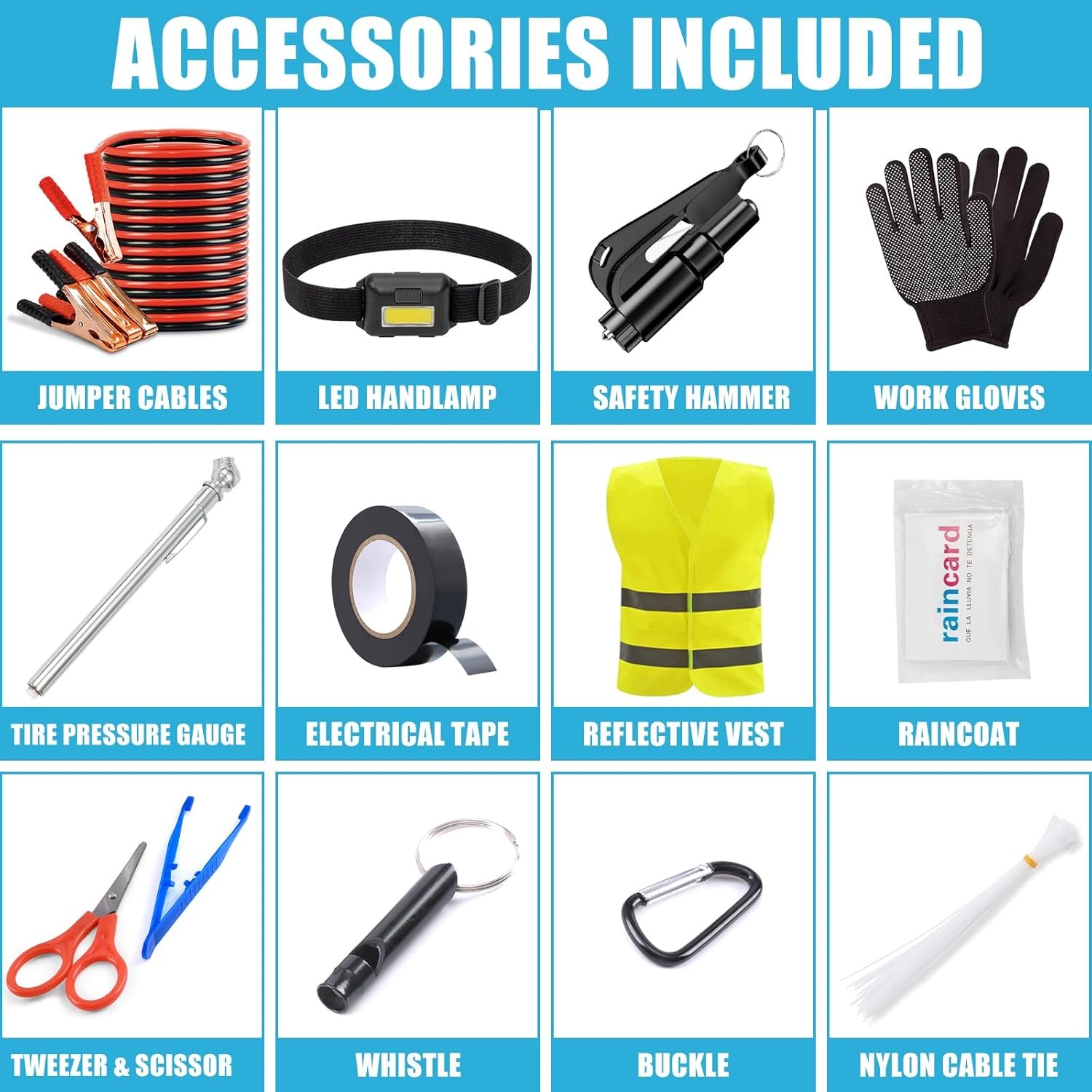 Portable Car Roadside Emergency Kit, Auto Safety Set for Travel - Black