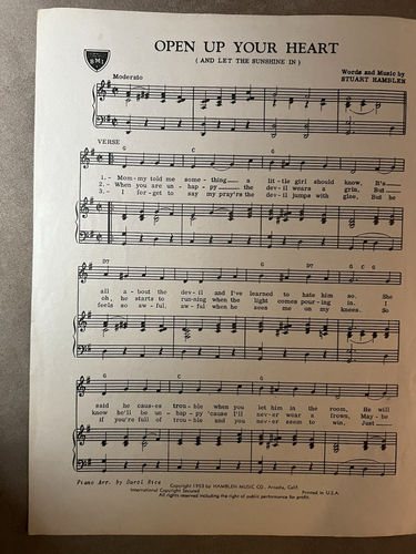 Vintage Sheet Music~Open Up Your Heart by Stuart Hamblen, 1953 - Picture 4 of 8