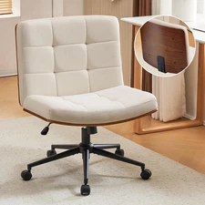 FSC Wooden Wide Desk Chair, 360° Swivel Criss Cross Office Chair with Wheels, Co