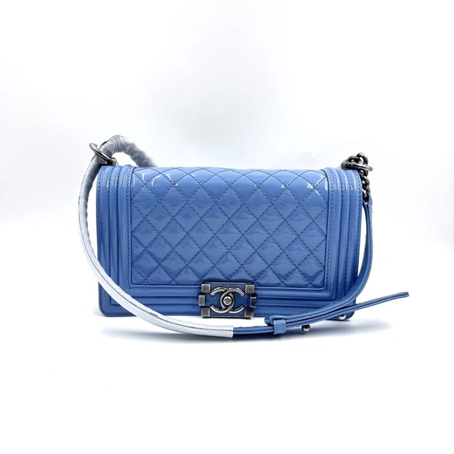 10.18 01 CHANEL Lambskin Quilted New Boy Flap Blue Shoulder Bag