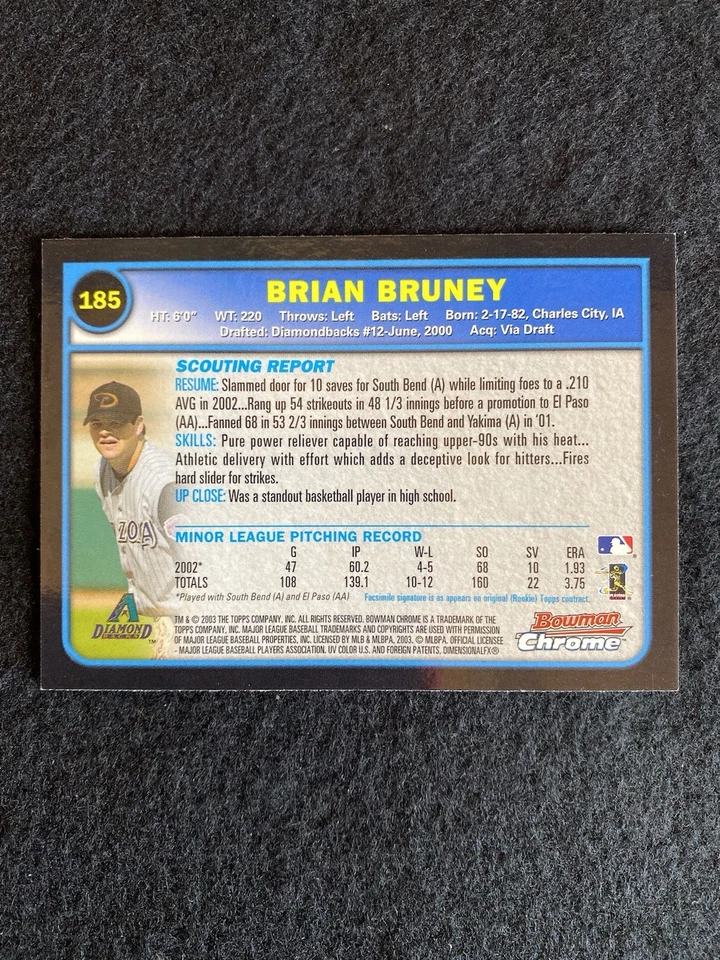 2003 Bowman Chrome - Brian Bruney #185 (RC) - Image 2 of 2