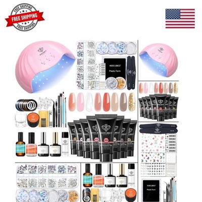 Poly Nail Gel Kit with 48W U V/LED Lamp 8 Fall Colors Clear Orange Pink Brown...