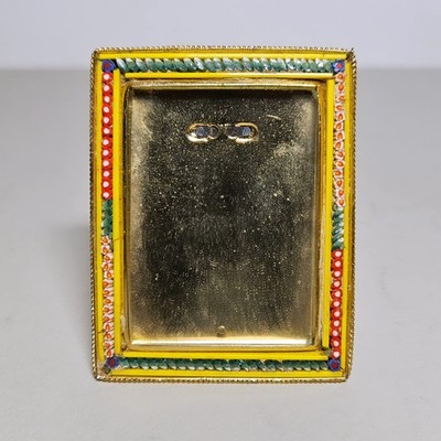 Vintage Italian Micro Mosaic Brass Easel Picture Frame 2 5/8'' X 2 1/8''