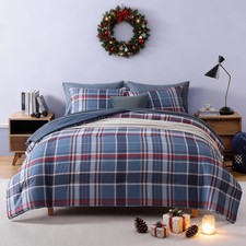 Plaid Full Size Comforter Set Navy Red, Bedding Set 7 Pieces for Boys Girls T...
