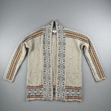 Lucky Brand Chunky Knitted Cardigan Women's S Gray Blue and Yellow Aztec Print