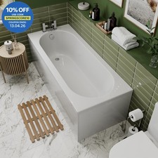 Bathroom Single Ended 1800x750mm Curved Bath Front Panel Acrylic White Modern