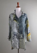 JOHN MARK $109 Textured Abstract Print Hi Lo Dolman Shirt Top Size Medium