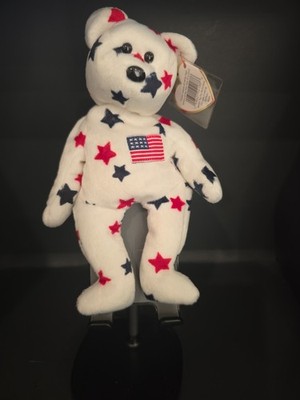 Ty Glory the Bear Plush Toy 1998 Retired Beanie Baby Red Stars!   Good Shape