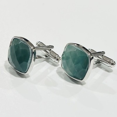 Green African Jade Stone Square Cufflinks For Men Birthday Wedding Cufflink