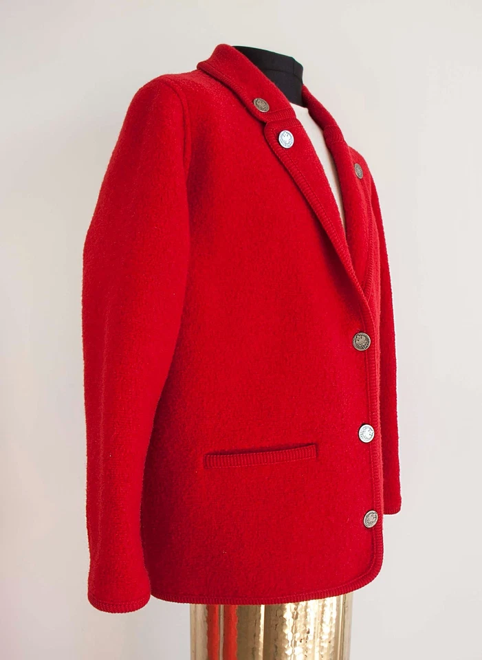 ALPENROSE SCHOELLER Bregenz Red Blazer Giacca Boucle 100% Lana Vergine Cotta 48 - Immagine 2 di 4