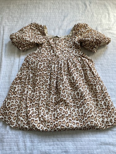 Janie And Jack Leopard Animal Print Bubble Sleeve Dress Size 12