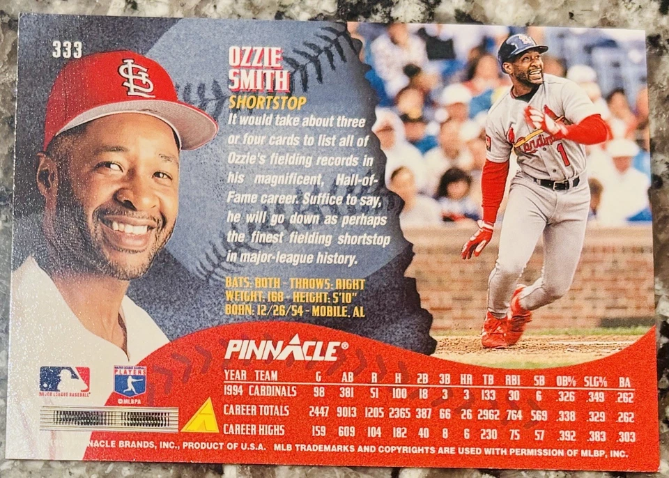 Pinnacle-Ozzie Smith 1995 - #333 - Cardinals Hof Foto 2 de 2