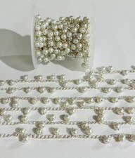 Silver Plated Chain with 6mm White Pearl Beads for DIY Jewelry Making