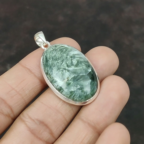 Halloween Deal 925 Sterling Silver Seraphinite Gemstone Birthday Pendant Jewelry - Video 1 of 1